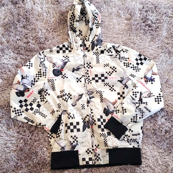 Staples Med Black//White Windbreaker/Jacket w/Hood - Picture 1 of 7